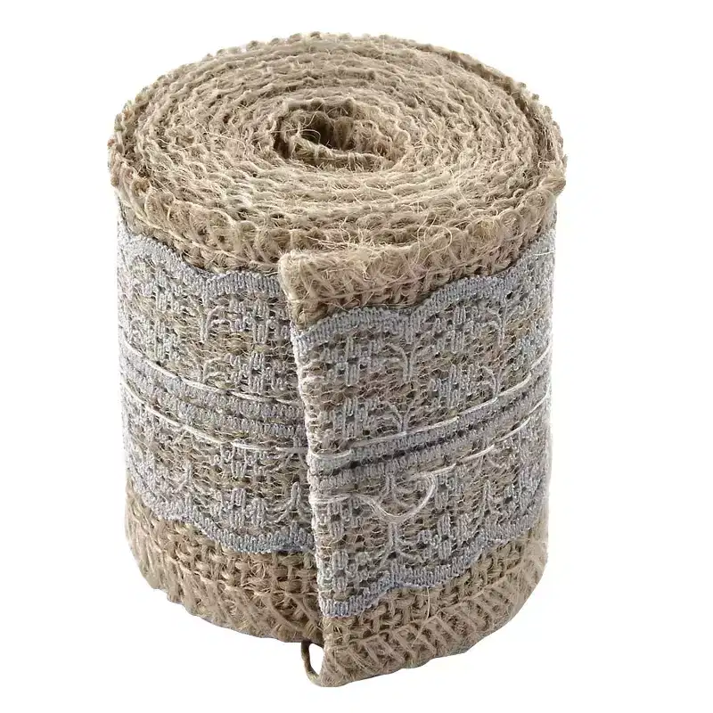 Unique Bargains Burlap Strap Art Crafts Lace Ribbon Roll Trim Edge Gray 2.2 Yards