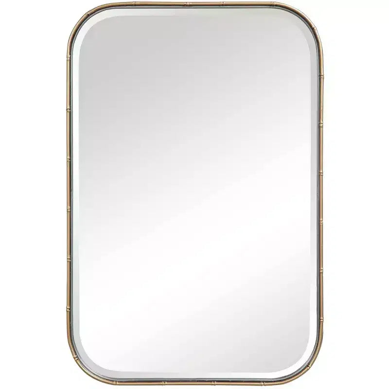 Rectangular Vanity Accent Wall Mirror Modern Beveled Antique Gold Iron Frame 20 1/4 Wide for Bathroom Bedroom Home