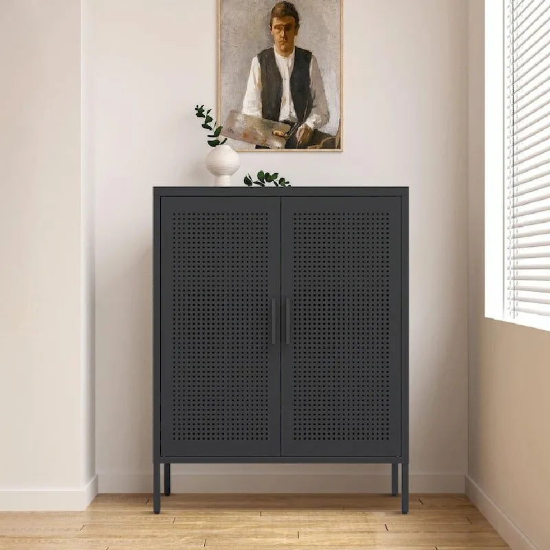 Steel Lockable Storage Cabinet with 2 Mesh Doors and Adjustable Shelves