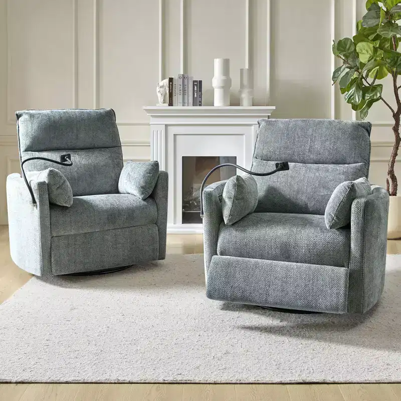Julius 38 Power Rocking Swivel Nursery Recliner with USB Set of 2 | HULALA HOME