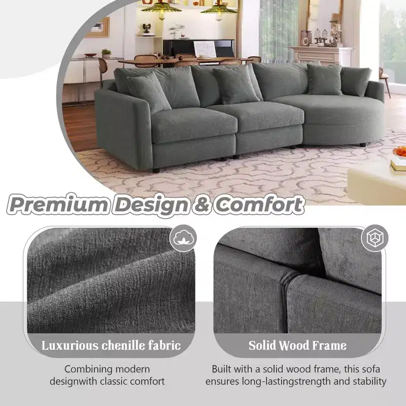 105.5 Upholstered Combination Sofas with Three Pillows and Curved Seat-ModernLuxe