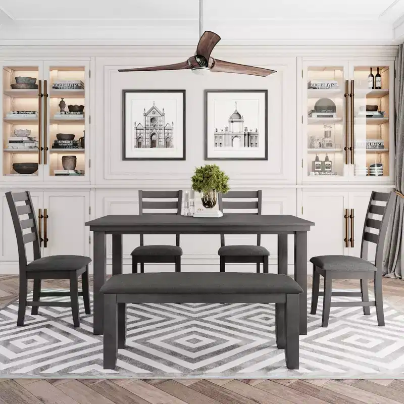 GDFStudio Mark 6 Piece Solid Wood Dining Set with Table and Chairs