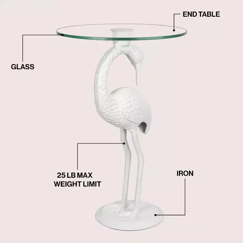 JONATHAN Y Blanche 25 Classic Mid-Century Glass Top Flamingo End Table