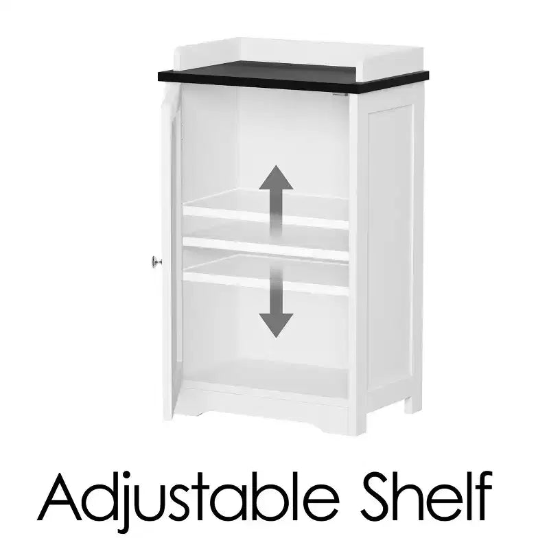 Hastings Home Freestanding Bathroom Storage Cabinet With Slat Door And Gallery Style Top - White/Black