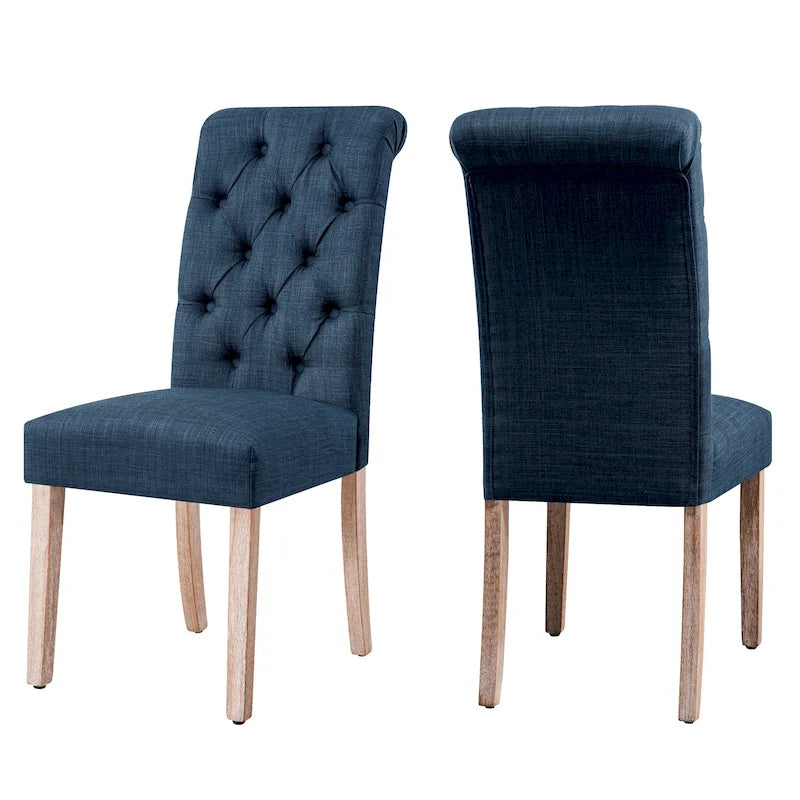 Set of 2 Linen Parsons Upholstered Button Dining Chair