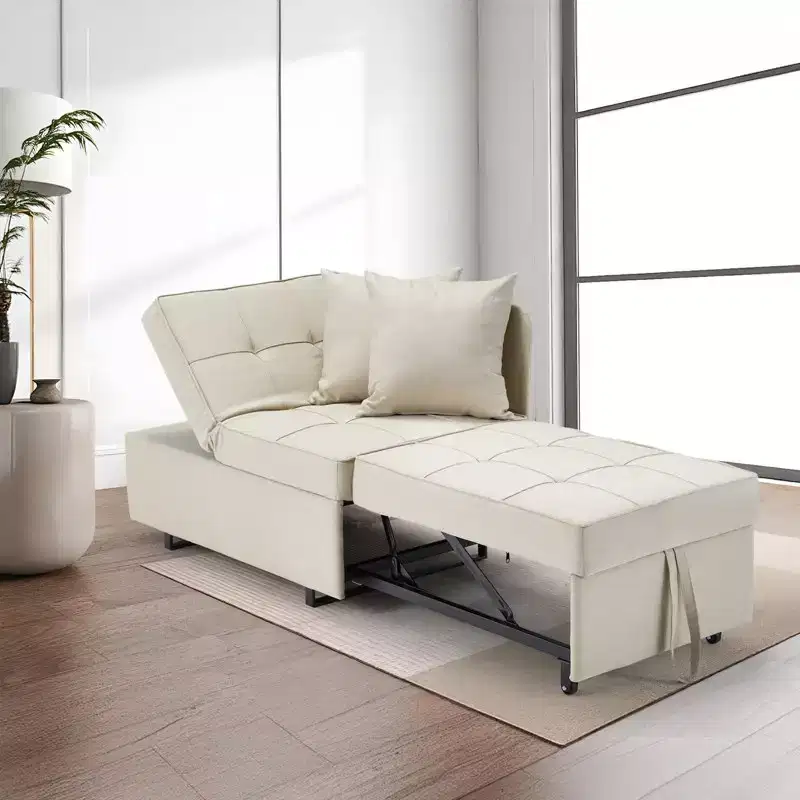 Erommy 3-in-1 Sleeper Sofa Chair Bed , 5-position Adjustable Backrest Pull Out Sofa Bed with Faux Linen Sofa Fabric