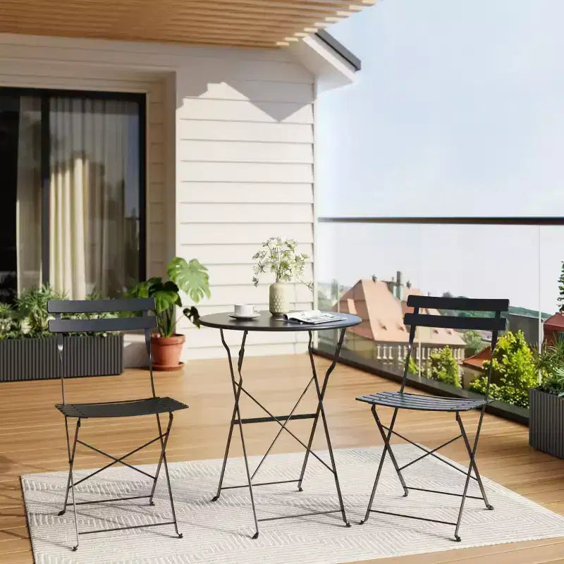3 Piece Patio Bistro Sets, Outdoor Patio Furniture Set with Round Table and 2 Folding Chairs, for Porch, Balcony, Garden