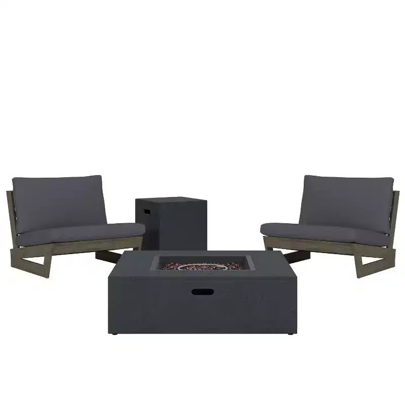 Christopher Knight Home Sherwood Outdoor Acacia Wood Club Chairs with Cushions and Square Fire Pit