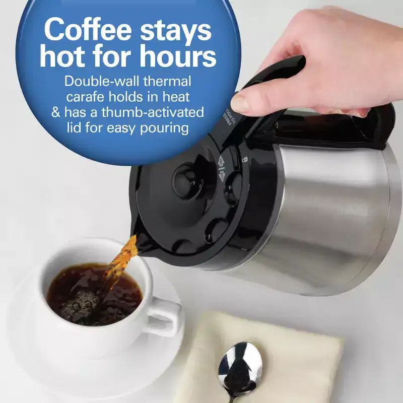 Hamilton Beach Thermal 10C Coffee Maker 46899R: Chrome Silver, 10 Cup Drip, Electric, Cone Filter, Thermal Carafe