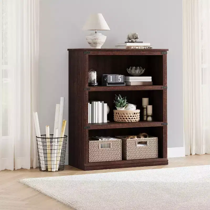 5-Tier Farmhouse Bookcase, Tall Wooden Open Shelf for Living Room & Home Office