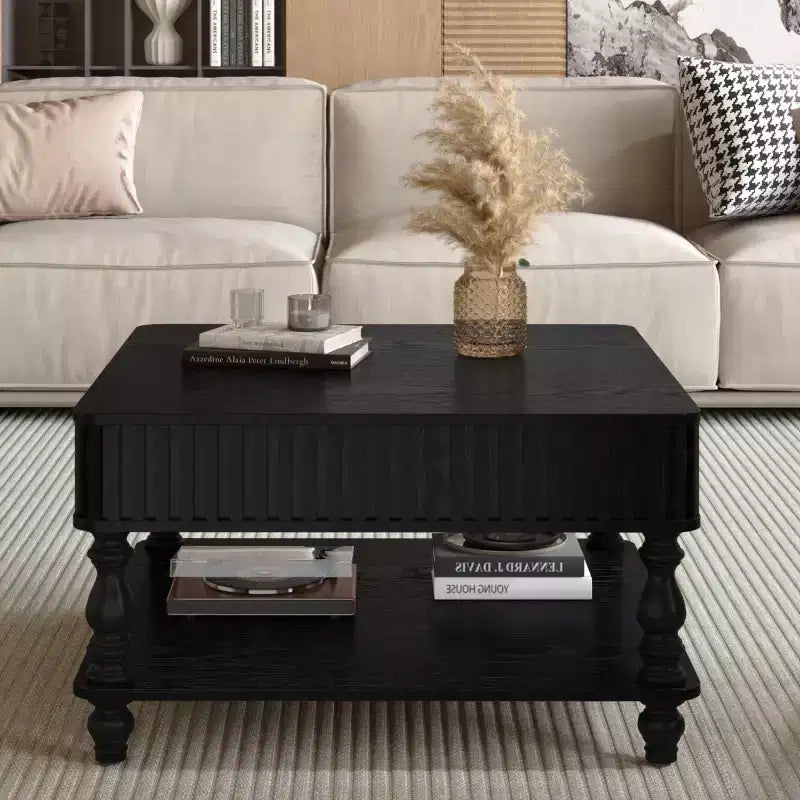 31.5 Modern Lift-Top Coffee Table with Storage, Retro Square Coffee Table with Solid Wood Legs, Stylish End Table for Living Room-Panipeachy