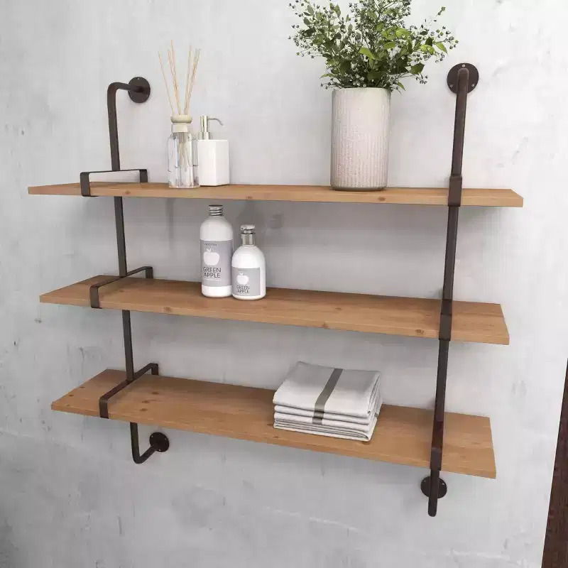 38x38 Wood 3 Level Wall with Metal Brackets Brown - Olivia & May: Industrial Style, No Assembly Required