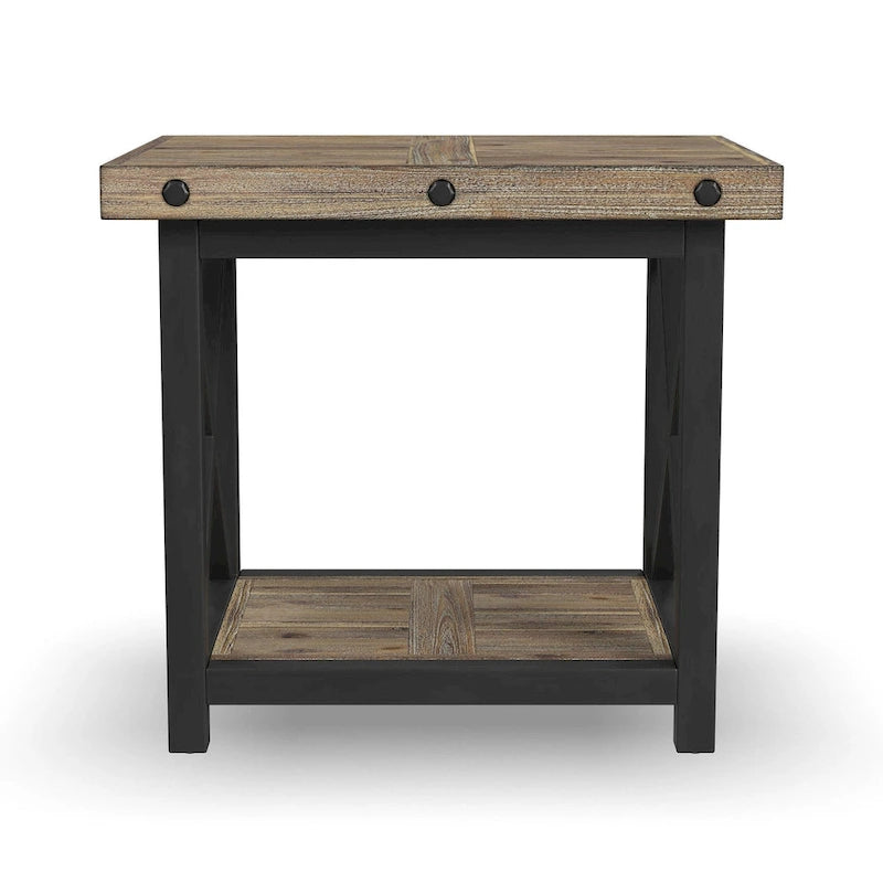 Brown Wood End Table with Rustic Industrial Design - 21 x 23 x 25