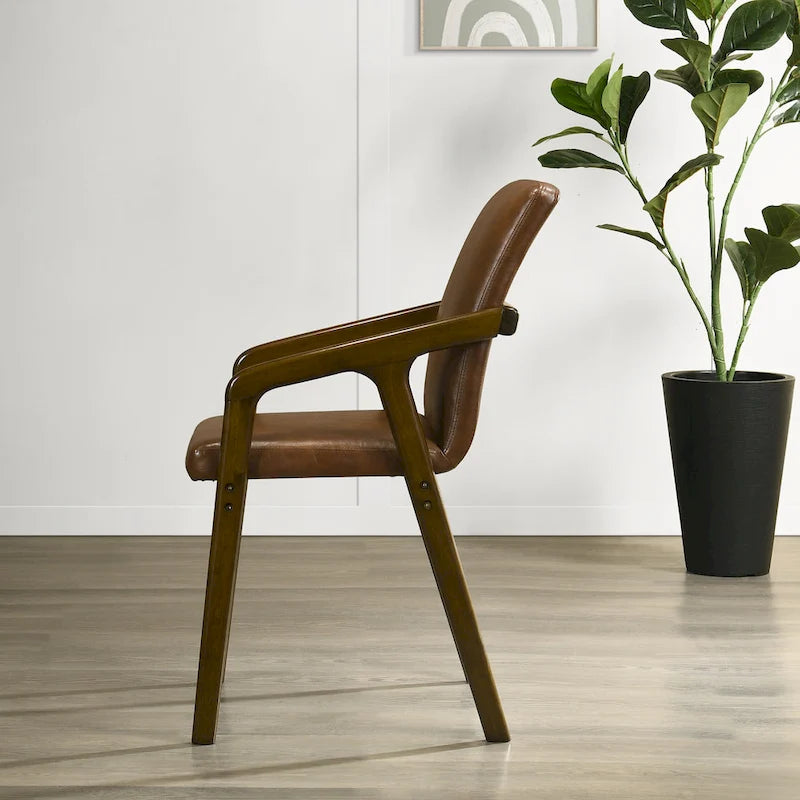 Simple Rustic Upholstered Dining Chair with Wooden Armrests