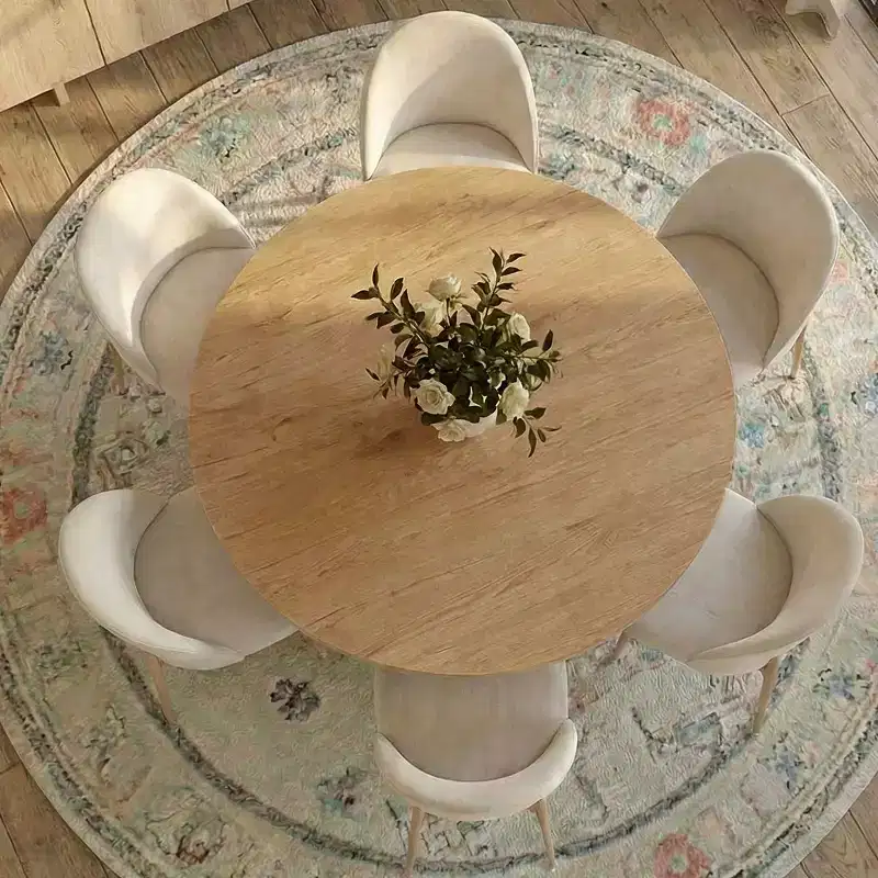 Japandi Round Dining Table Set For 6, Cross Base Pedestal Table With Upholstered Dining Chairs, Rustic Farmhouse 7-Piece Dining Set-Panipeachy