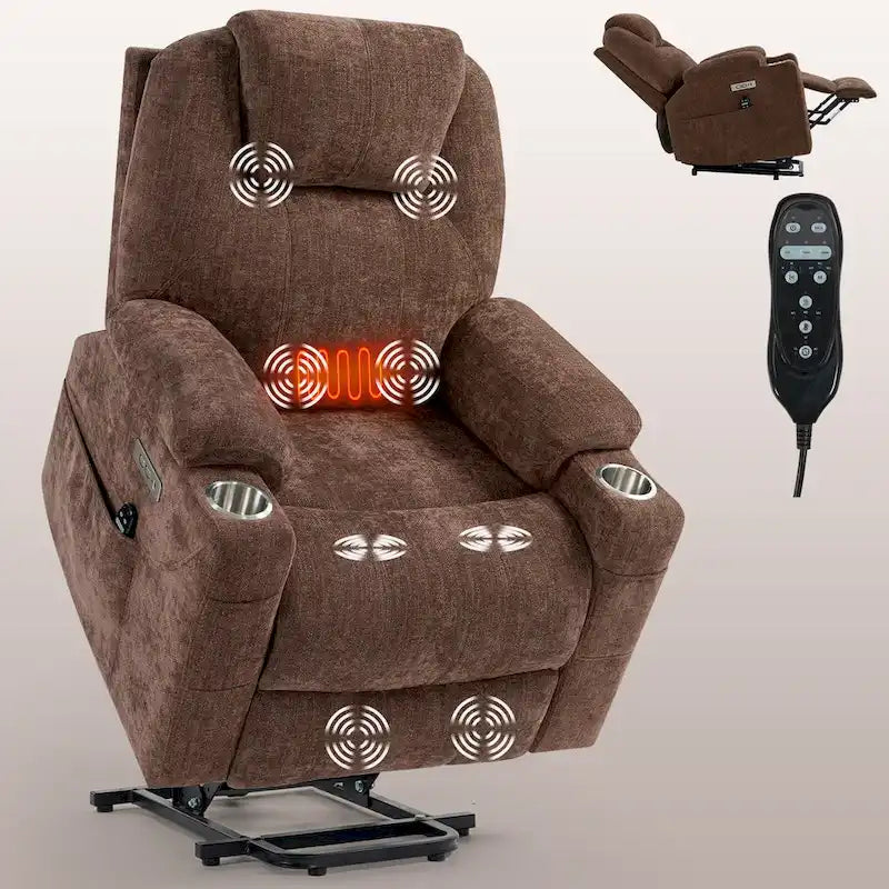 Power Lift Recliner | 8-Point Massage | Lumbar Heat | Dual USB | Steel Cup Holders | Blue
