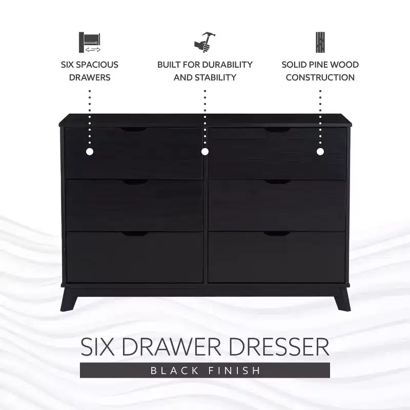 Pensy Solid Wood Mid-Century Modern 6 Drawer Dresser - Powell