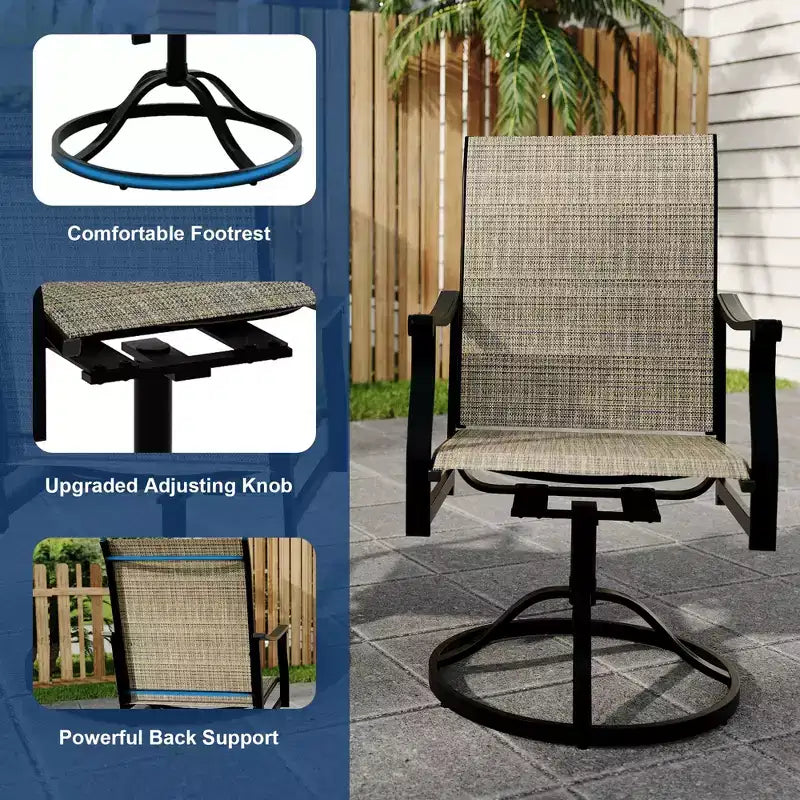 Outdoor Swivel Dining Chairs with Textilene Breathable Back, Swivel Patio Dining Chairs Set of 2, SwivelPatio SlingChairs Set for Poolside Lawn Garde