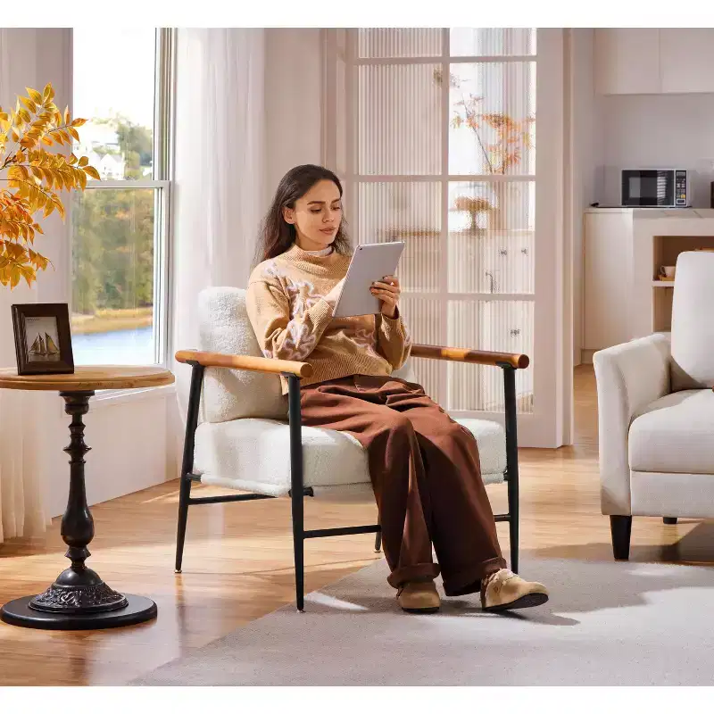 Mid-century Accent Chair Reading Chair with Metal Frame for Living Room, Bedroom