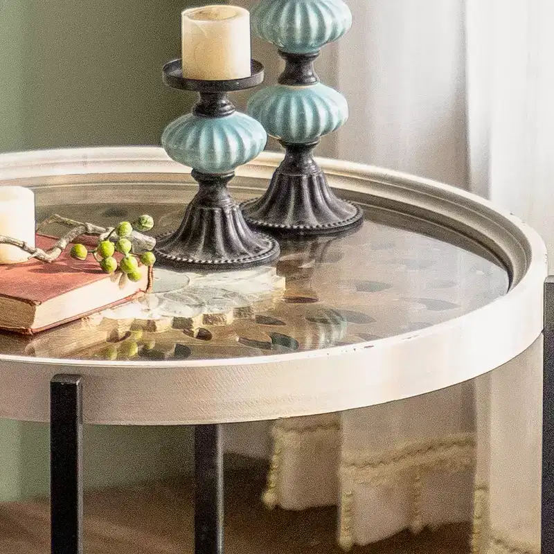 2-Tier End Table with Glass Tray Top & Storage Shelf, Modern Side Table for Bedroom, Home Decor, Patio
