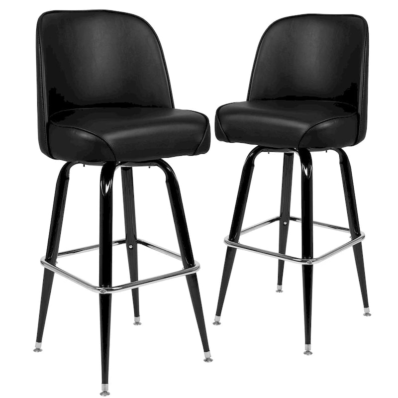 2-Pack Metal Barstools with Swivel Vinyl Bucket Seat & Footrest