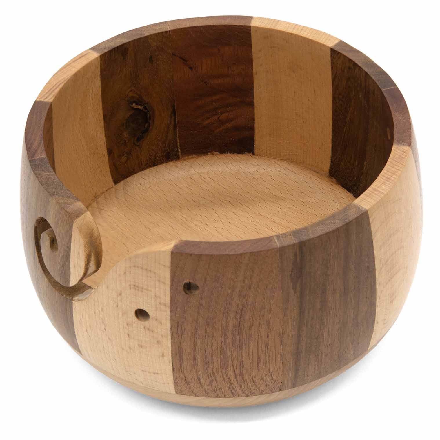 Striped Wood Yarn Bowl with Spiral Slot