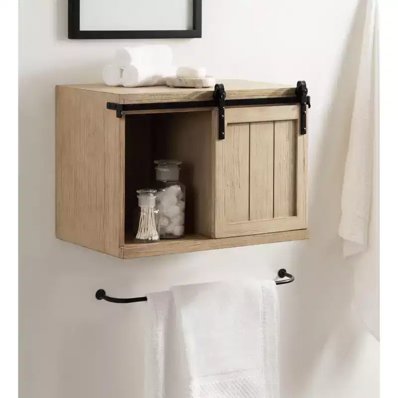 Kate and Laurel Cates Wood Floating Side Table with Cabinet
