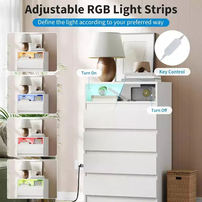 6-Drawer Dresser with LED Lights and Charging Station