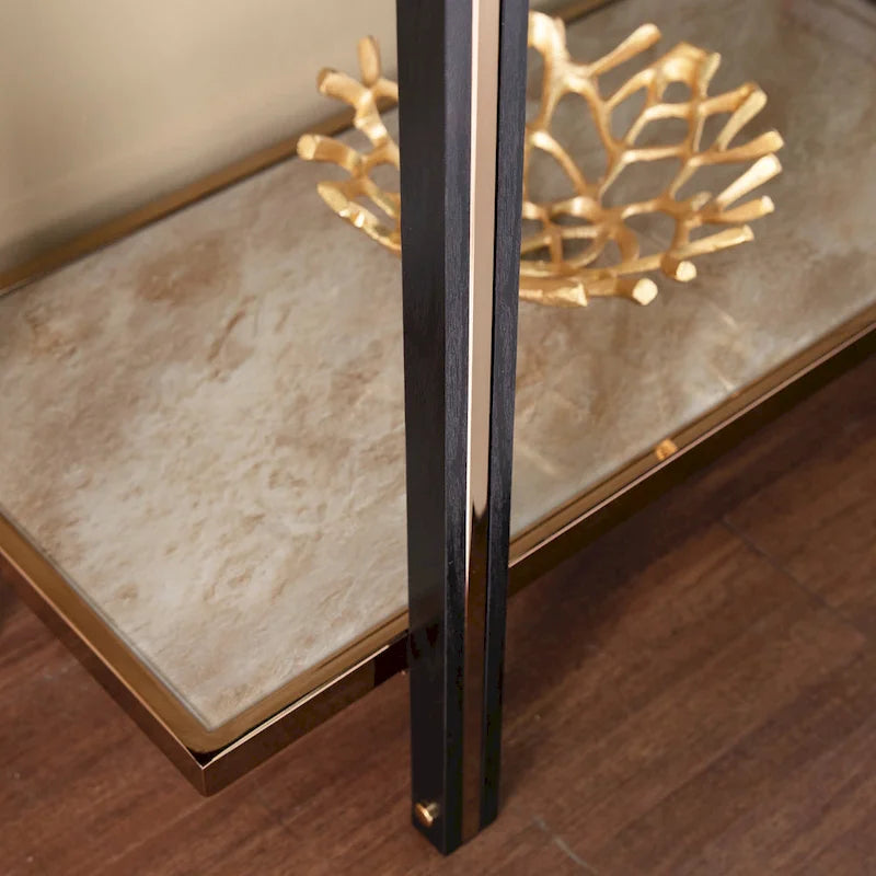 Transitional Champagne Metal Console Table - Entryway Sofa Table for Living Room