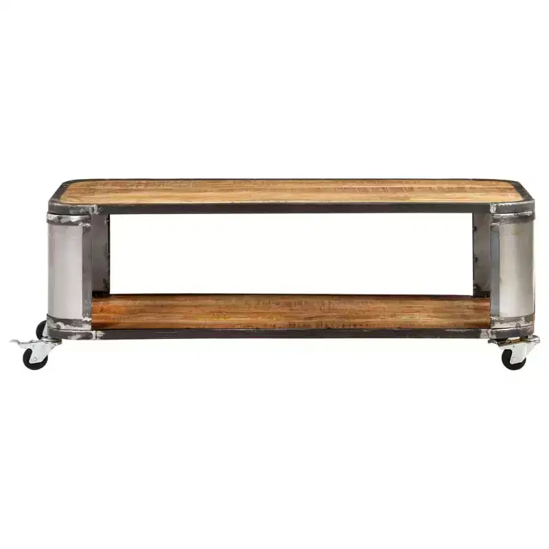 vidaXL Coffee Table End Side Table with 4 Castors Solid Wood Mango 39.4 Inch