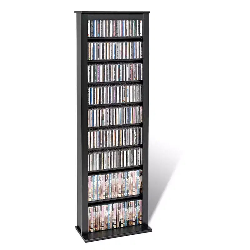 Slim Barrister Tower – Black Media Storage Cabinet with Adjustable Shelves