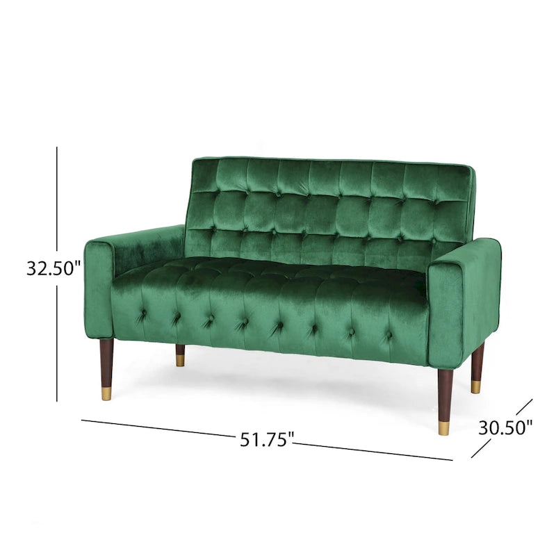 Mid-Century Modern Tufted Velvet Loveseat with Gold Tapered Legs