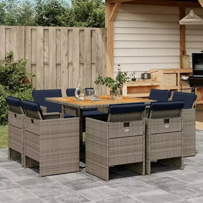 vidaXL Patio Dining Set Set of 8 Gray and Navy Blue