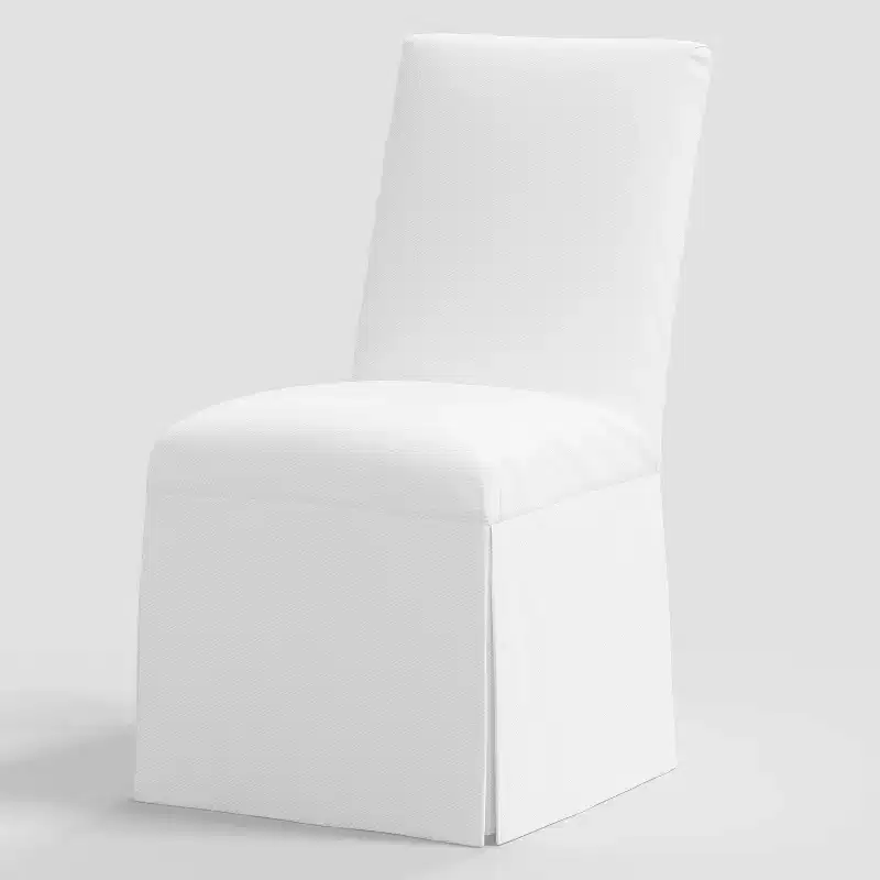 Skirted Slipcover Dining Chair Twill White: Elegant Upholstered Seat, Rubberwood Frame, 250lb Capacity