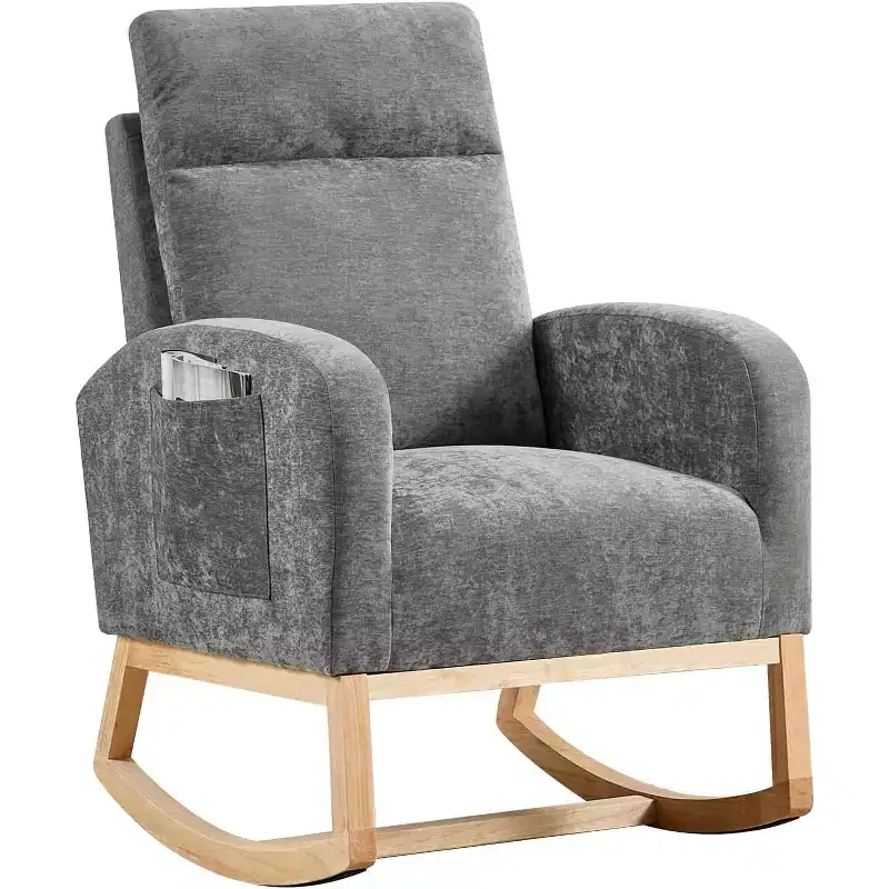 Rocking Glider Chair Modern Upholstered, Wingback Accent Rocker Chair Upholstered Tall Back Arm Chair