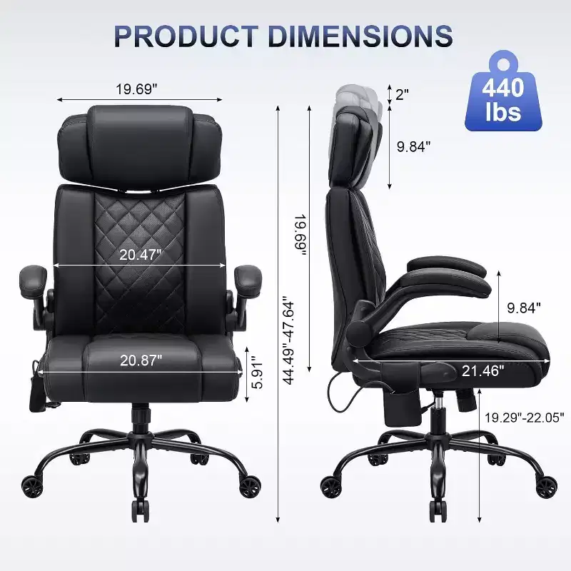 HOFFREE Ergonomic Office Chair 440lbs Executive Chair Faux Leather High Backrest Adjustable Headrest Foldable Armrests Computer Chair