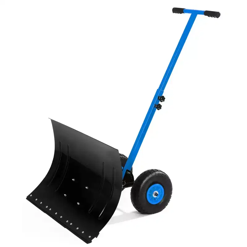 Snow Shovel with Wheels,29.1 W x 16.5 H Heavy Duty Snow Pusher for Driveway with Snow Removal Adjustable Angle & Height Handle for Driveway