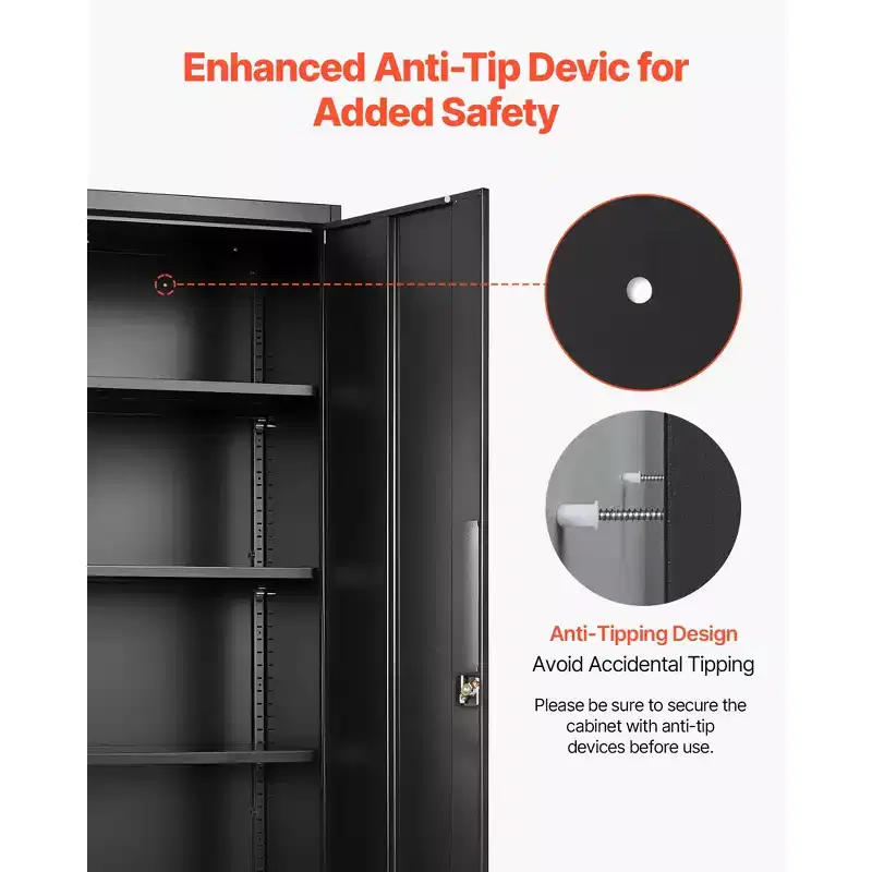 VEVOR Metal Storage Cabinet, 68.9 in Lockable Steel Garage Cabinet with 4 Adjustable Shelves, 2 Magnetic Doors, 2 Keys, 5 Tiers Tool Storage, Black