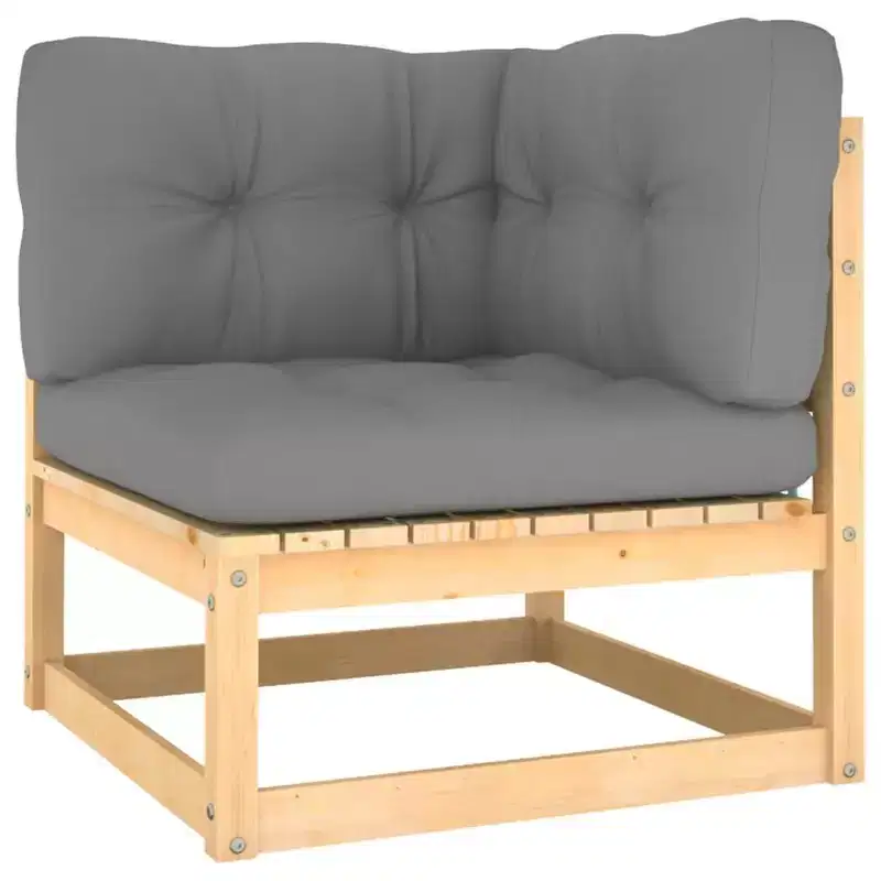 vidaXL Patio Furniture Outdoor Sectional Set with Cushions Solid Wood Pine - Natural Corner + Footrest