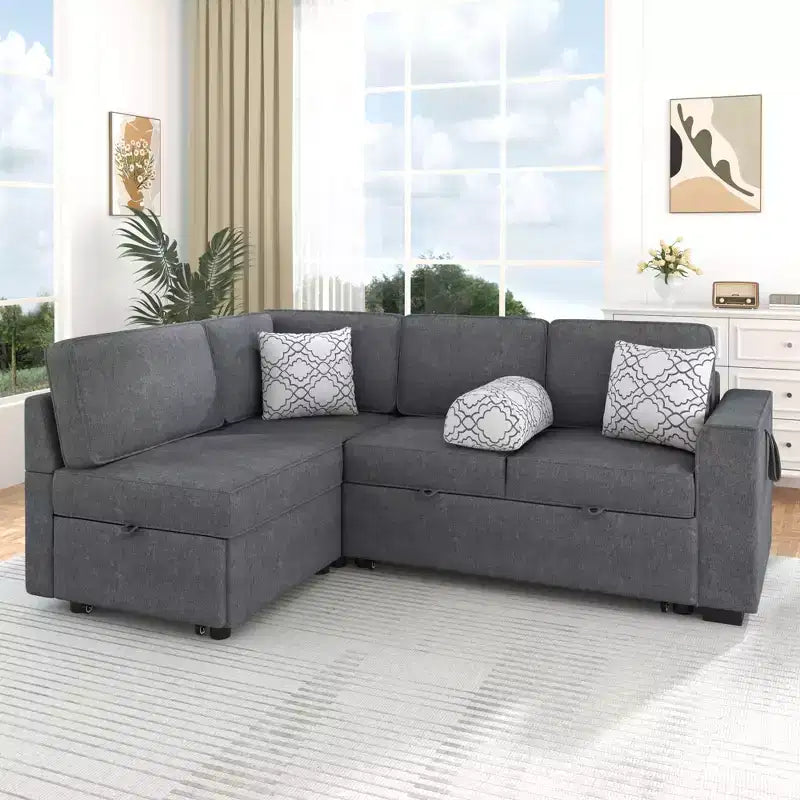 Polibi Convertible L-Shaped Sleeper Sectional Sofa with Dual Pull-Out Beds