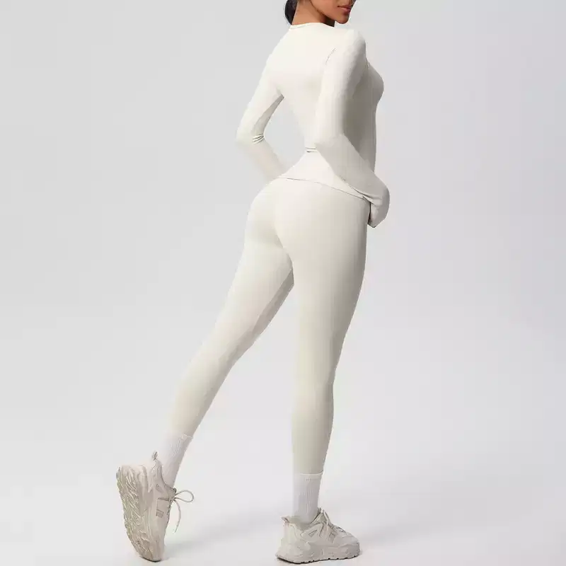 Anna-Kaci Active Women's Long Sleeve Crew Neck Top and High Waist Leggings Set with Slim Fit Design