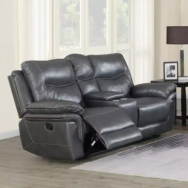Isabella Upholstered Console Loveseat Gray: Storage, Cup Holders - Steve Silver Co.