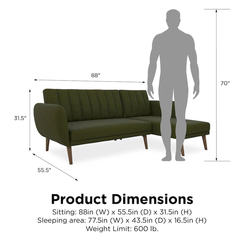 Sectional Futon Sofa Bed, Convertible Sleeper, Modern Living Room Couch