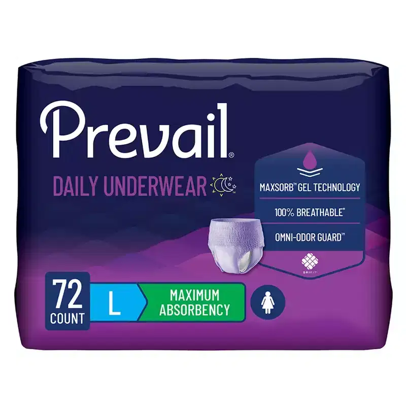 Prevail Daily Underwear Disposable Underwear Female Pull On with Tear Away Seams Large, PWC-513/1, 69, 72 Ct