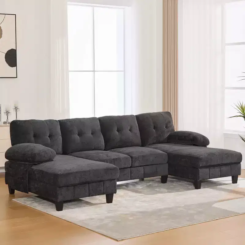 Polibi Ultra-Plush U-Shaped Chenille Sectional Sofa with Dual Chaises
