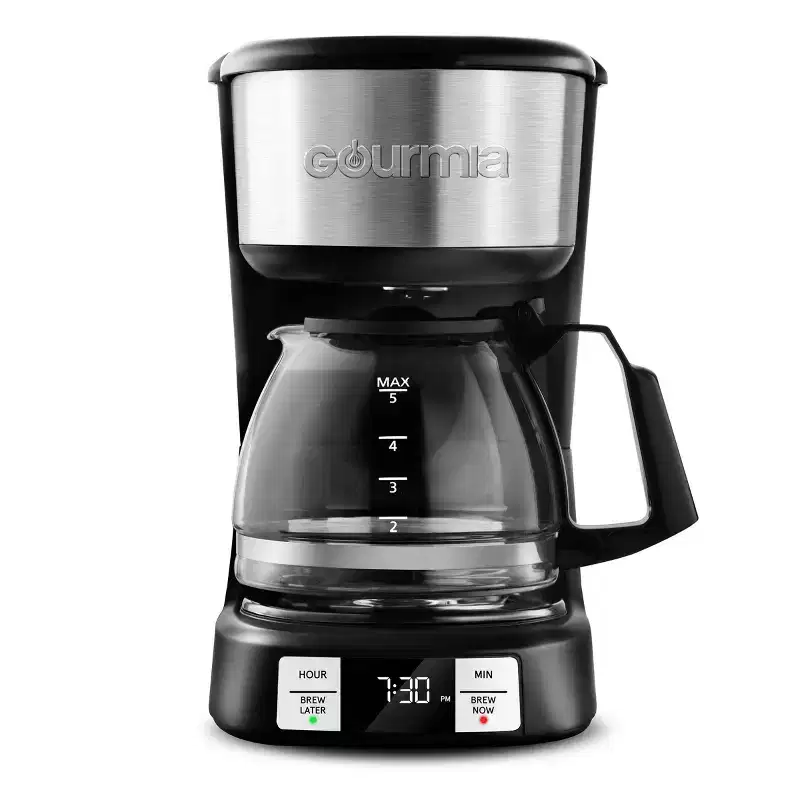 Gourmia 5 Cup Programmable Drip Coffee Maker with Brew Later Black: Small Electric Coffee Pot, 5 Cups, 700W, Basket Filter
