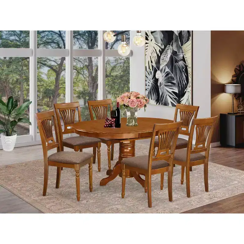 Antique Oval Dining Set - Dining Table with Chairs - Rubber Wood - Saddle Brown Finish - Kitchen Dinette Set