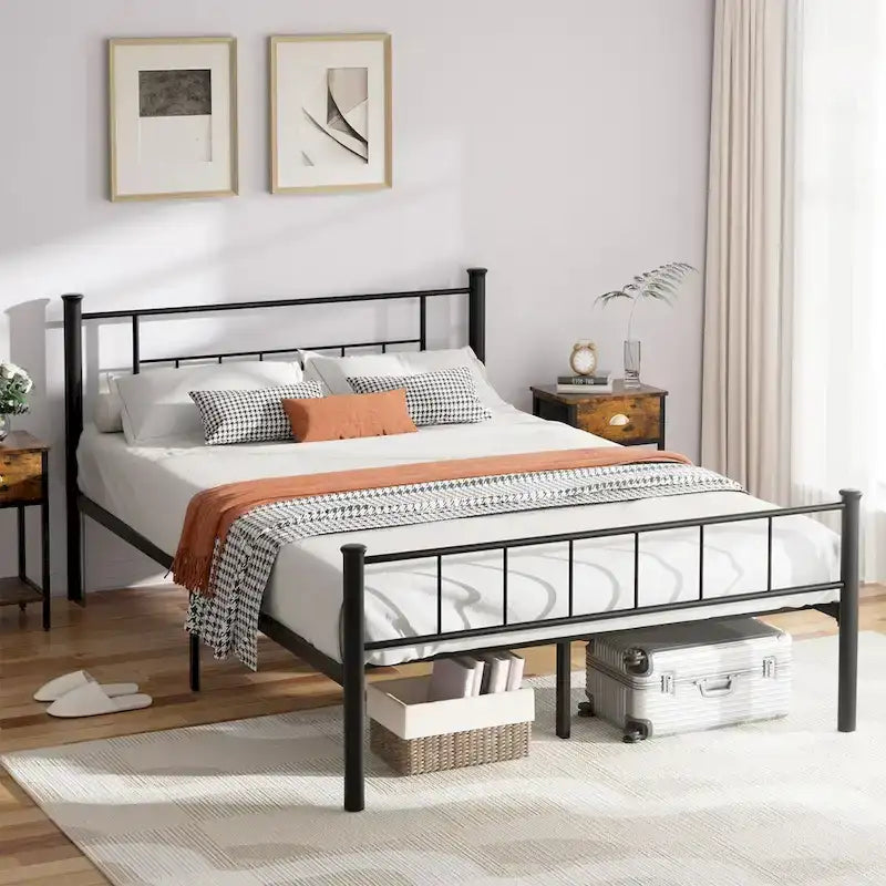 Bed Frame with Headboard and Footboard - Heavy Duty Steel Platform Bed, No Box Spring Needed