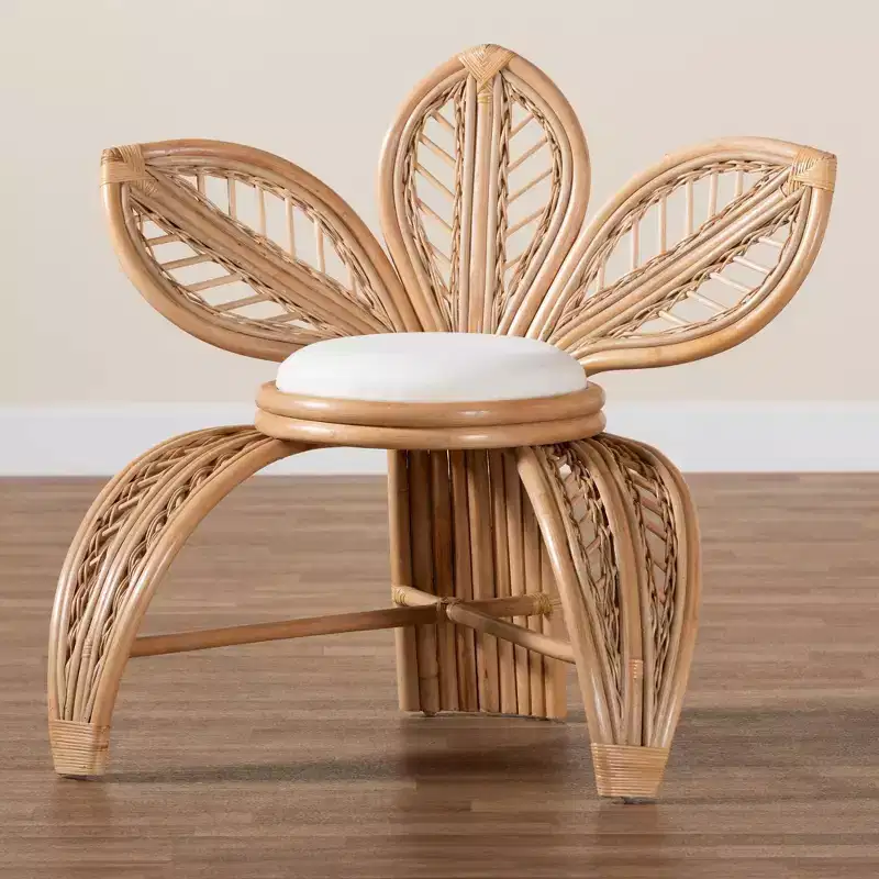 bali & pari Gresham Natural Rattan Leaf Accent Chair White/Natural Brown: Handcrafted, Foam Cushioned, No Assembly Required