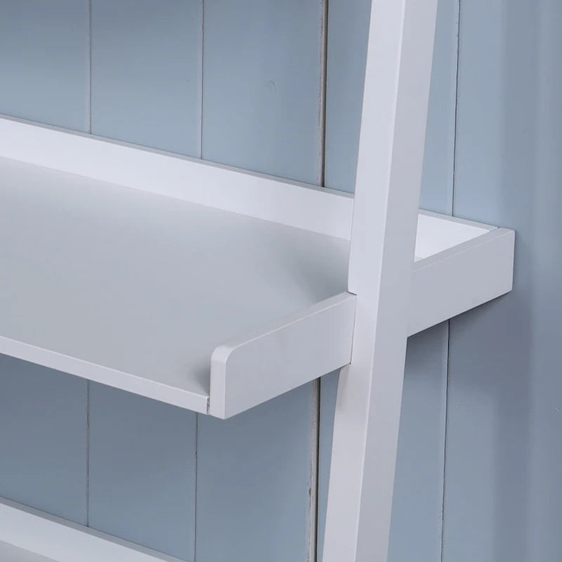 5-Tier Leaning Ladder Shelf Bookcase with Solid Wood Legs